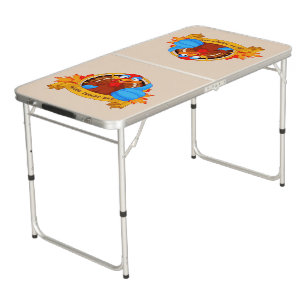 SlipperyJoe's fun cartoon-style Thanksgiving desig Beer Pong Table