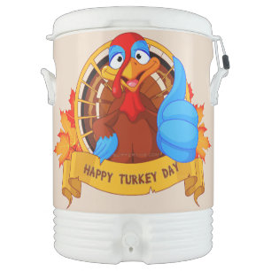 SlipperyJoe's fun cartoon-style Thanksgiving desig Beverage Cooler