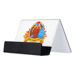 SlipperyJoe's fun cartoon-style Thanksgiving desig Desk Business Card Holder
