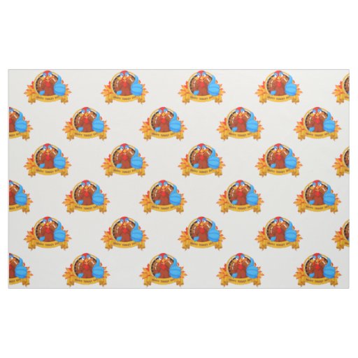 SlipperyJoe's fun cartoon-style Thanksgiving desig Fabric