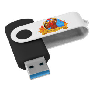 SlipperyJoe's fun cartoon-style Thanksgiving desig Flash Drive