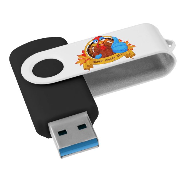 SlipperyJoe's fun cartoon-style Thanksgiving desig Flash Drive (Angled)