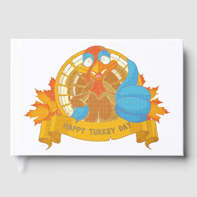 SlipperyJoe's fun cartoon-style Thanksgiving desig Foil Guest Book (Front)