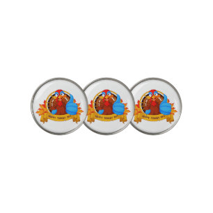 SlipperyJoe's fun cartoon-style Thanksgiving desig Golf Ball Marker