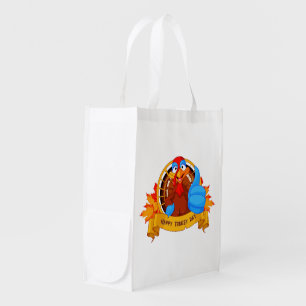 SlipperyJoe's fun cartoon-style Thanksgiving desig Grocery Bag