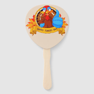SlipperyJoe's fun cartoon-style Thanksgiving desig Hand Fan
