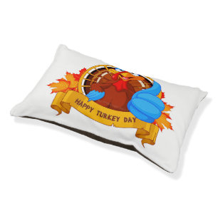 SlipperyJoe's fun cartoon-style Thanksgiving desig Pet Bed