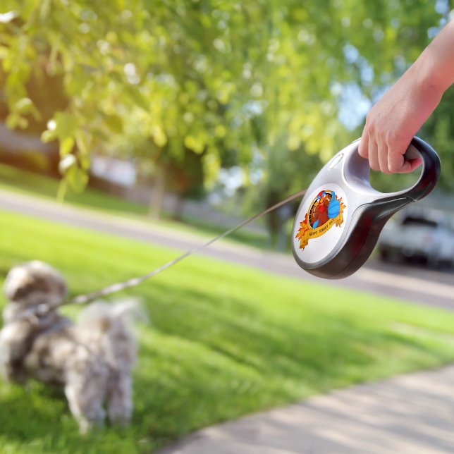 SlipperyJoe's fun cartoon-style Thanksgiving desig Retractable Pet Leash (Dog)