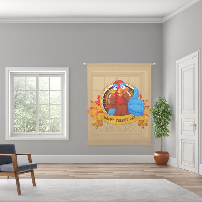 SlipperyJoe's fun cartoon-style Thanksgiving desig Sheer Curtains (Wide)