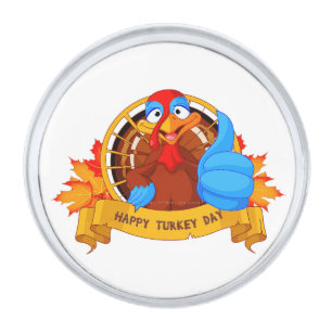 SlipperyJoe's fun cartoon-style Thanksgiving desig Silver Finish Lapel Pin