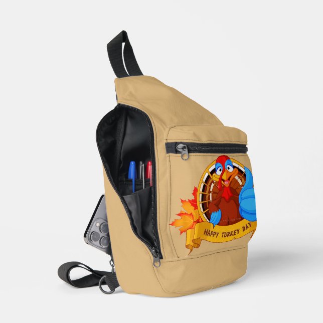 SlipperyJoe's fun cartoon-style Thanksgiving desig Sling Bag (Open)