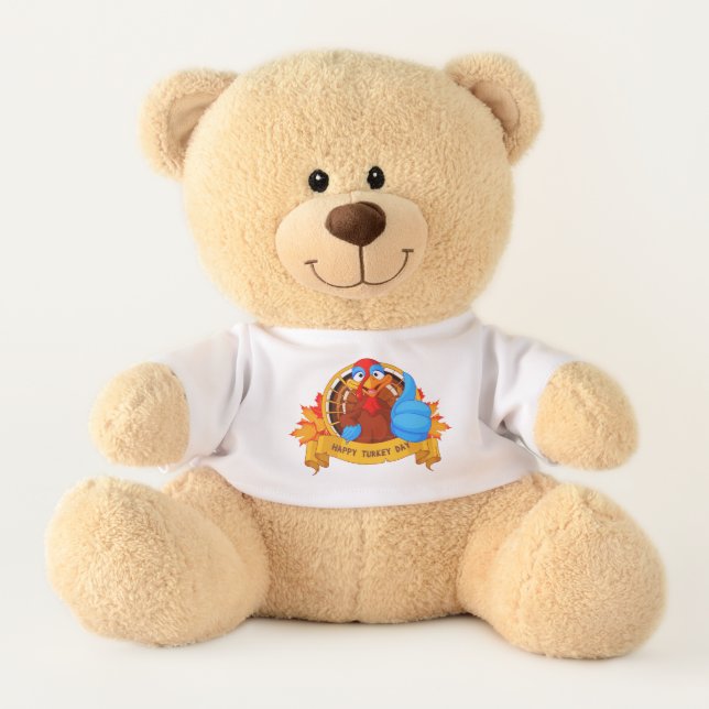 SlipperyJoe's fun cartoon-style Thanksgiving desig Teddy Bear (Front)