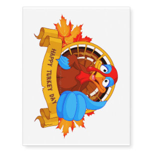 SlipperyJoe's fun cartoon-style Thanksgiving desig Temporary Tattoos
