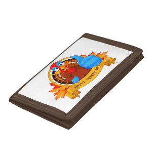 SlipperyJoe's fun cartoon-style Thanksgiving desig Tri-fold Wallet