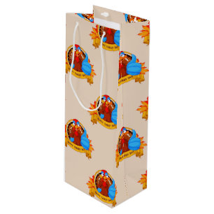 SlipperyJoe's fun cartoon-style Thanksgiving desig Wine Gift Bag