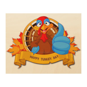 SlipperyJoe's fun cartoon-style Thanksgiving desig Wood Wall Art