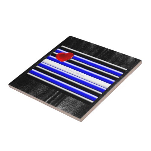 SlipperyJoes Gay Leather Pride flag black royal b Ceramic Tile