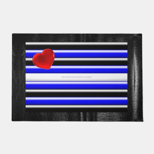 SlipperyJoes Gay Leather Pride flag black royal b Doormat