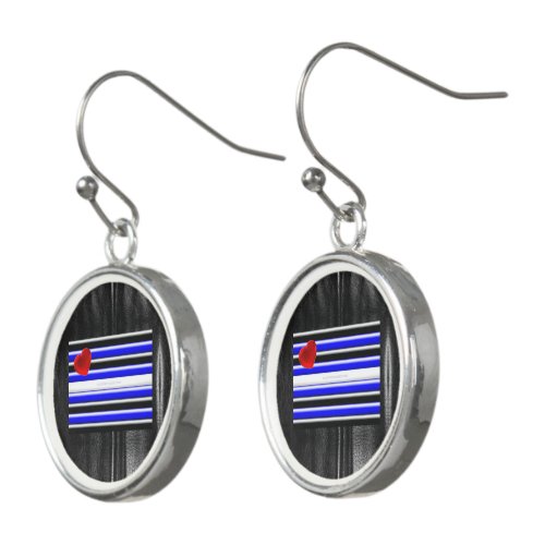 SlipperyJoes Gay Leather Pride flag black royal b Earrings