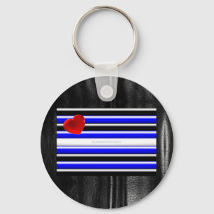 SlipperyJoe's Gay Leather Pride flag black royal b Keychain