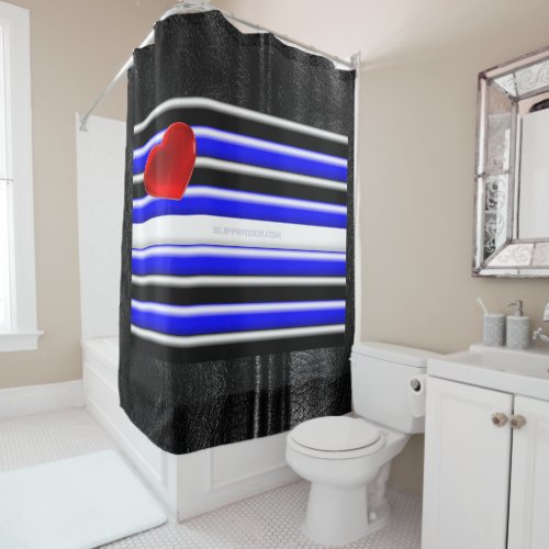 SlipperyJoes Gay Leather Pride flag black royal b Shower Curtain