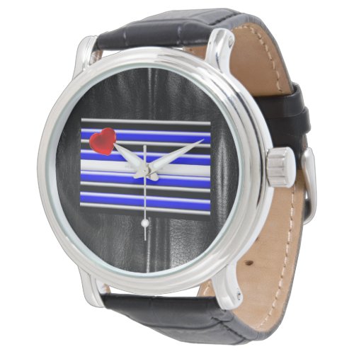 SlipperyJoes Gay Leather Pride flag black royal b Watch