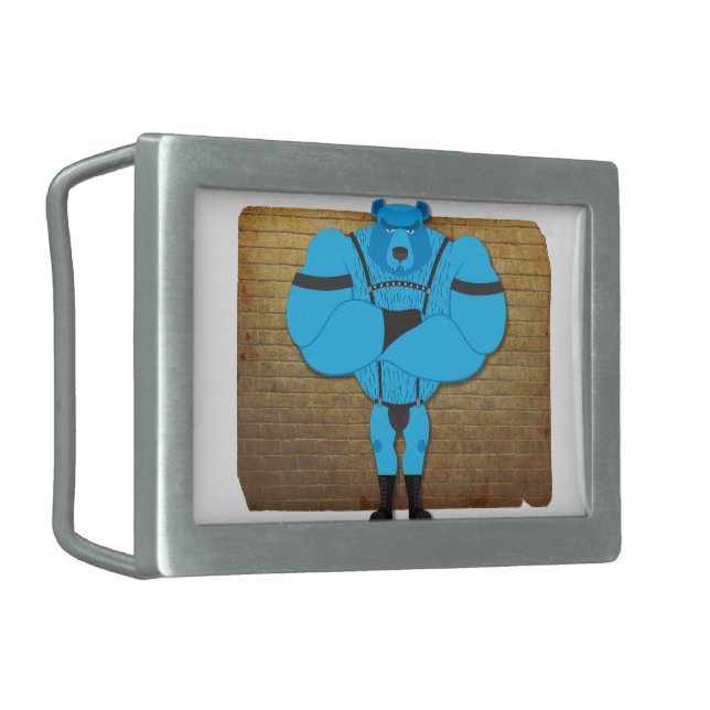 SlipperyJoe's gay muscle bear cartoon thong leathe Belt Buckle (Front Left)