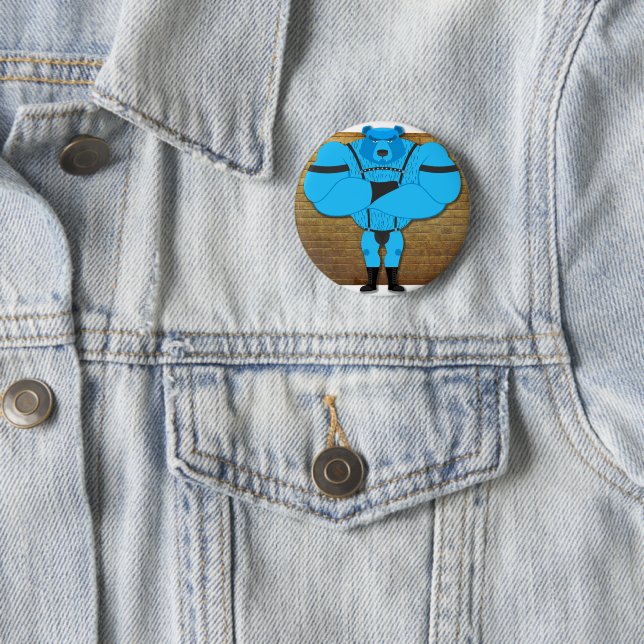 SlipperyJoe's gay muscle bear cartoon thong leathe Button (In Situ)