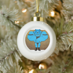 SlipperyJoe's gay muscle bear cartoon thong leathe Ceramic Ball Christmas Ornament
