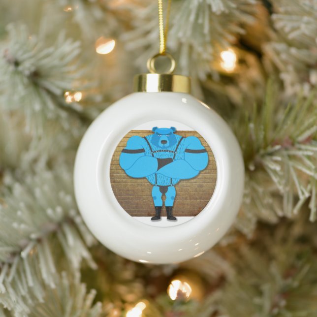SlipperyJoe's gay muscle bear cartoon thong leathe Ceramic Ball Christmas Ornament (Tree)
