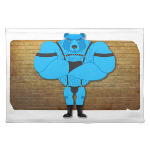 SlipperyJoe's gay muscle bear cartoon thong leathe Cloth Placemat