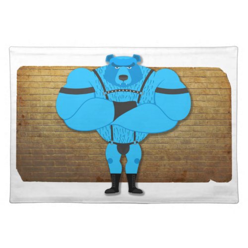 SlipperyJoes gay muscle bear cartoon thong leathe Cloth Placemat