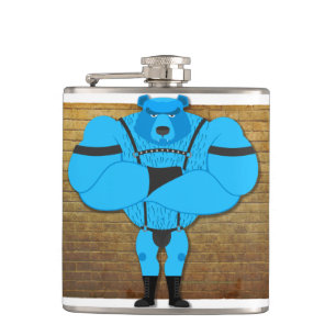 SlipperyJoe's gay muscle bear cartoon thong leathe Flask