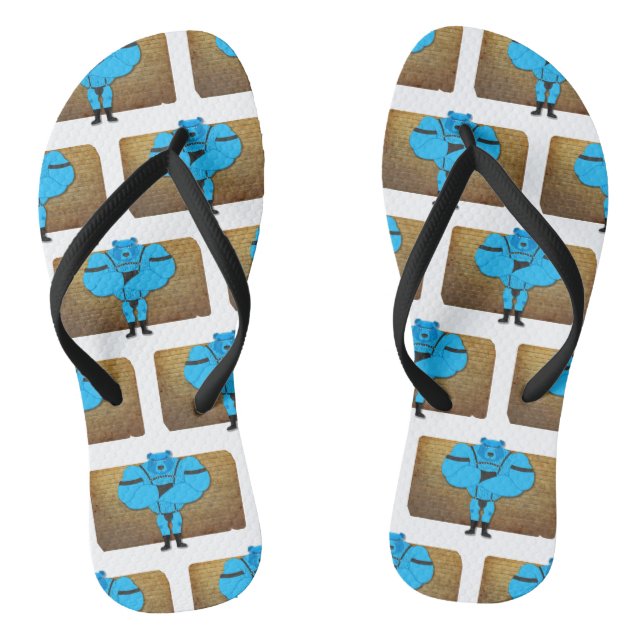 SlipperyJoe's gay muscle bear cartoon thong leathe Flip Flops (Footbed)