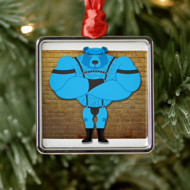 SlipperyJoe's gay muscle bear cartoon thong leathe Metal Ornament (Tree)