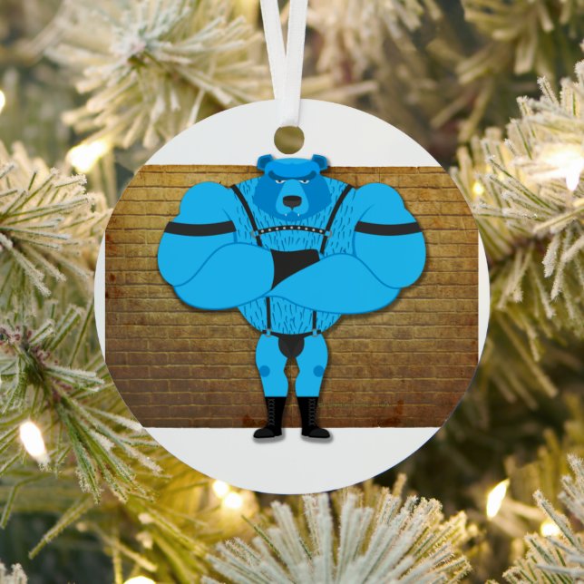 SlipperyJoe's gay muscle bear cartoon thong leathe Metal Ornament (Insitu)