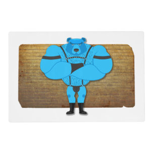 SlipperyJoe's gay muscle bear cartoon thong leathe Placemat