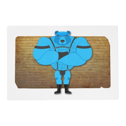 SlipperyJoes gay muscle bear cartoon thong leathe Placemat