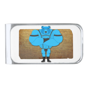 SlipperyJoe's gay muscle bear cartoon thong leathe Silver Finish Money Clip