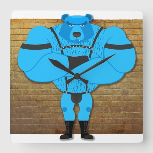 SlipperyJoes gay muscle bear cartoon thong leathe Square Wall Clock