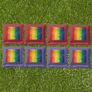 SlipperyJoe's gay pride flag rainbow colors tie-dy Cornhole Bags