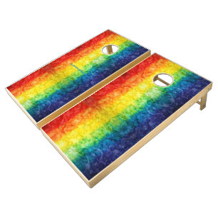 SlipperyJoe's gay pride flag rainbow colors tie-dy Cornhole Set
