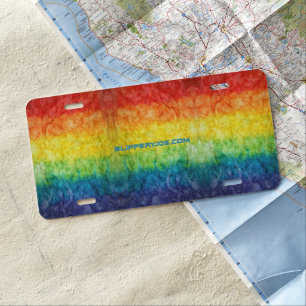 SlipperyJoe's gay pride flag rainbow colors tie-dy License Plate