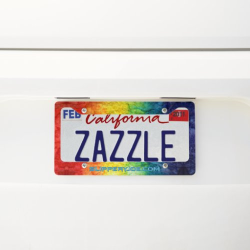 SlipperyJoes gay pride flag rainbow colors tie_dy License Plate Frame