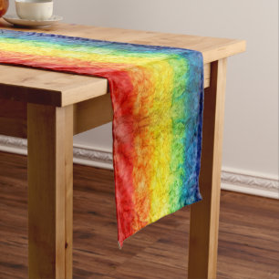 SlipperyJoe's gay pride flag rainbow colors tie-dy Short Table Runner