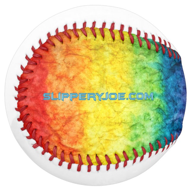 SlipperyJoe's gay pride flag rainbow colors tie-dy Softball (Front Left)