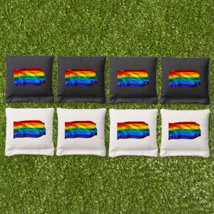SlipperyJoe's gay pride flag waving pride colors v Cornhole Bags