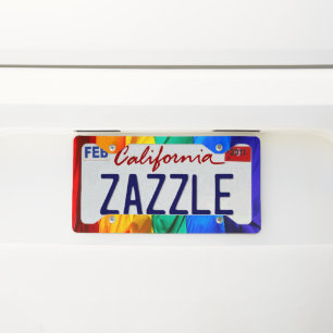 SlipperyJoe's gay pride flag waving pride colors v License Plate Frame