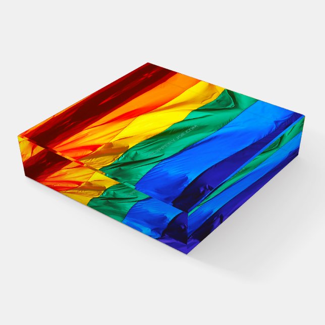 SlipperyJoe's gay pride flag waving pride colors v Paperweight (Angled)