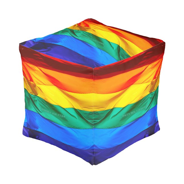 SlipperyJoe's gay pride flag waving pride colors v Pouf (Angled Front)